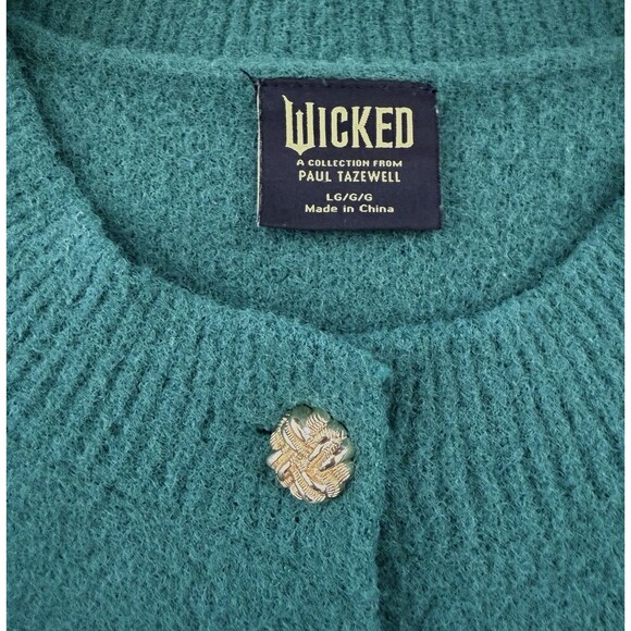 Wicked Elphaba Graphic Cardigan Paul Tazewell Green size L Embroidered Oz Ariana - Picture 2 of 11